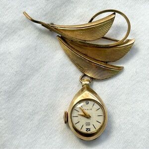 VINTAGE BIRKS SWISS MADE 17 JEWEL GOLD FILLED WATCH BROOCH WORKING & KEEPS TIME